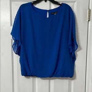 Rose & Olive Blue Flutter Sleeve Blouse Relaxed Fit